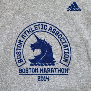 Men's 2014 Boston Marathon Adidas Hoodie S Gray Sweatshirt Flocked Graphic